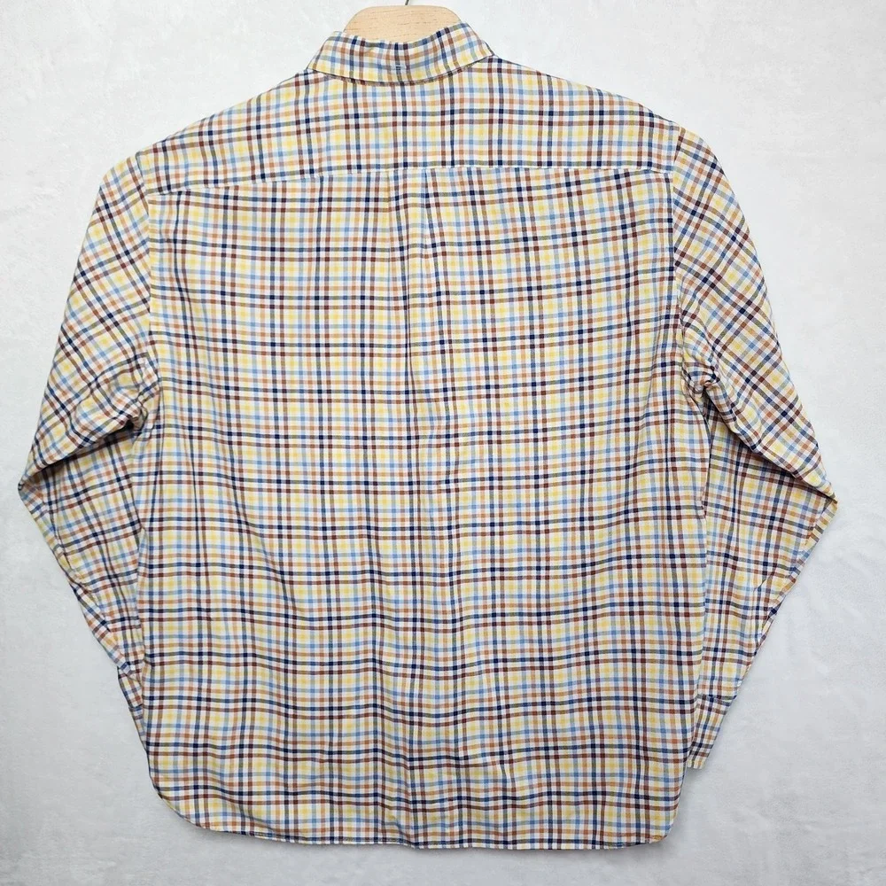 J Crew‎ Mens Blue Orange Check Plaid Lightweight  Long Sleeve Shirt Size L